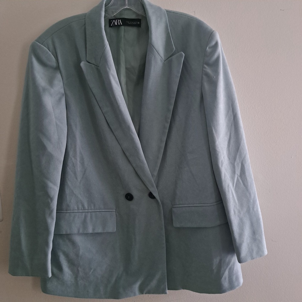 ZARA WOMAN EUC DOUBLE-BREASTED SOFT OVERSIZED BLAZER LIGHT GREEN | 8372/037 M - Picture 5 of 16